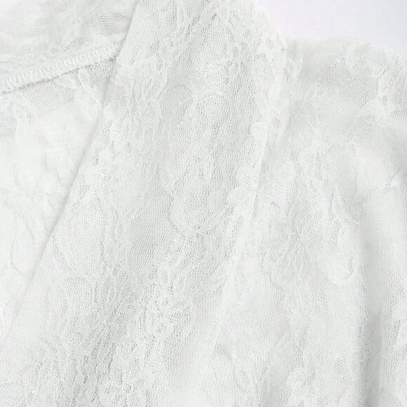 White Casual Women's Semi-Sheer Kimono Sleeves Shirt - Picture 11 of 11